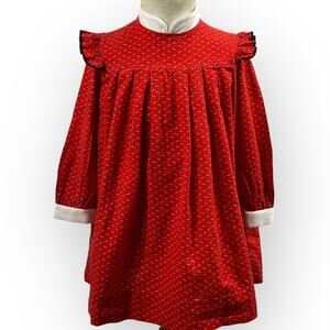 Youngland Red Calico Prairie Dress Vintage Long Sleeve Cotton Size 5